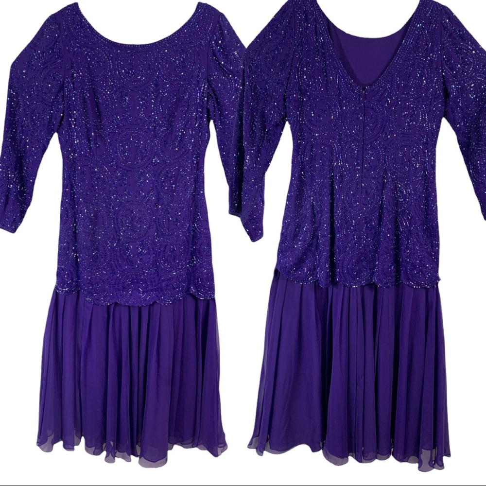 Vintage JACK BRYANT  Luxury Purple Embellished Dress Size 16